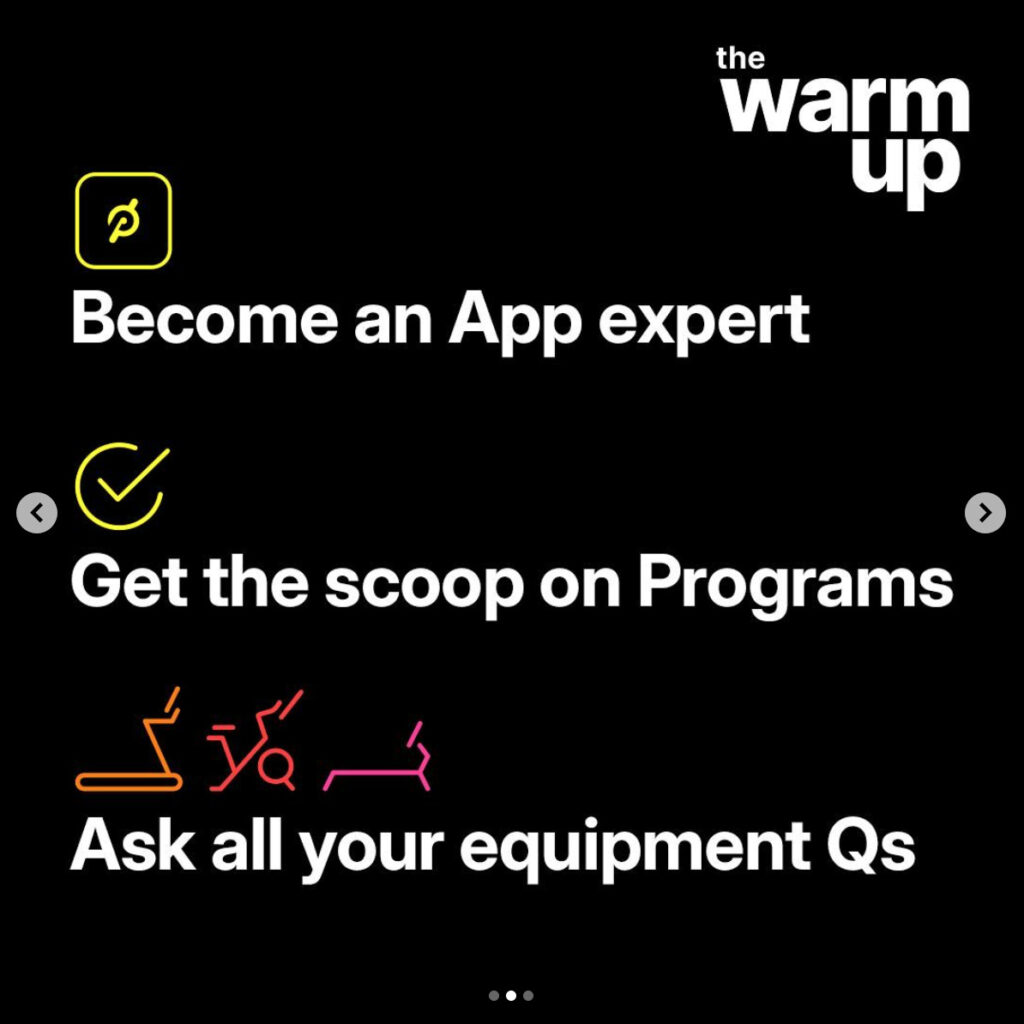 Peloton Instagram post announcing new Warm Up events. Image credit Peloton social media.